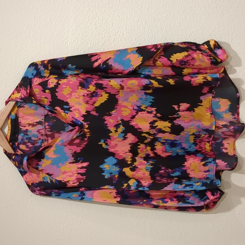 Colorful Abstract Long Sleeve Blouse Size Large